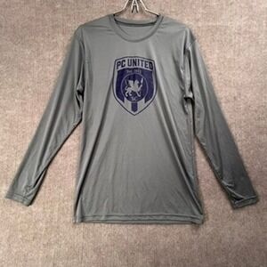 PC United Est 2012 Adult Small Long Sleeve Gray Athletic Shirt Sponsors Logo‎